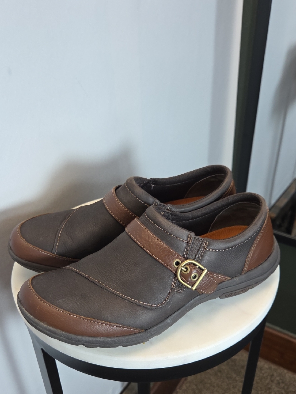 Merrell Women's Brown  Slip-On Mules with Buckle Detail Size 9